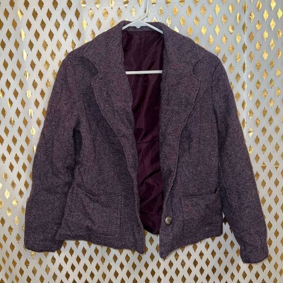 Wool coat purple red blend blazer jacket size S - Picture 1 of 7